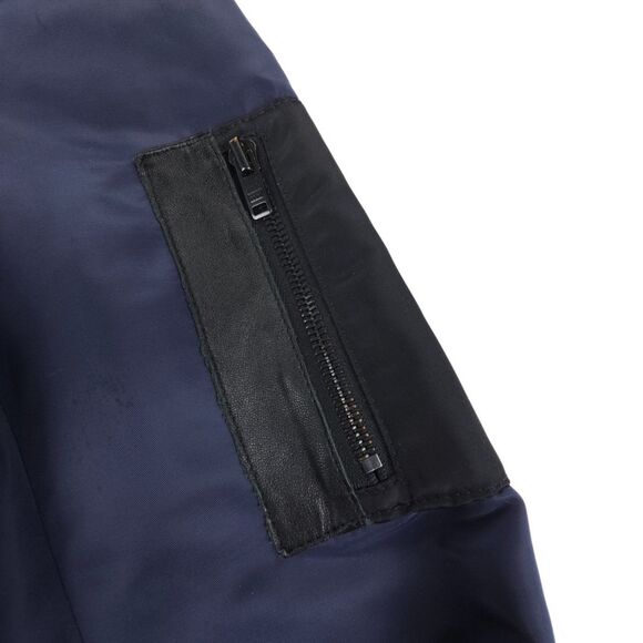 OVADIA & SONS Leather Trim Satin Bomber Jacket Black Minimal Athleisure Aviator - Picture 9 of 14